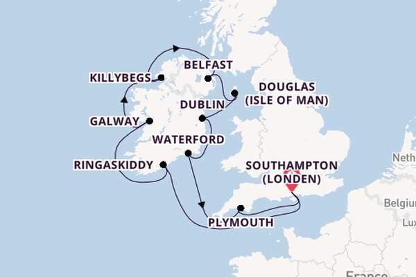 Britse Eilanden vanaf Southampton (Londen), Engeland met de Vista