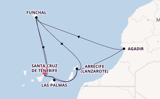 Kanarische Inseln ab Santa Cruz de Tenerife, Spanien auf der Azura
