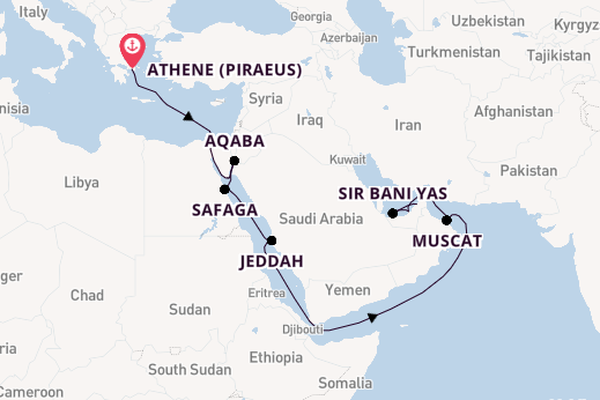 Midden-Oosten vanaf Athene (Piraeus), Griekenland met de Seven Seas Voyager