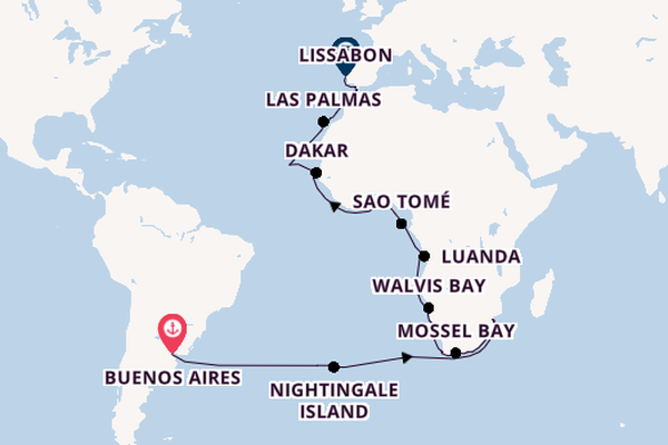 trans-Atlantisch vanaf Buenos Aires, Argentinië met de Seabourn Quest