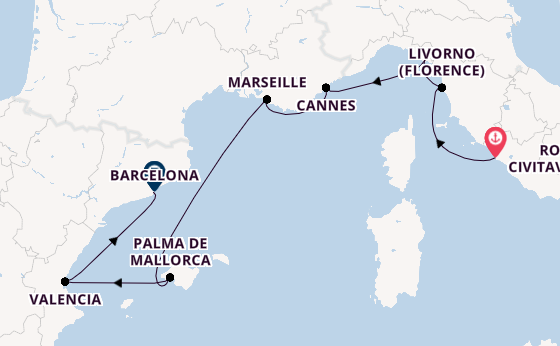 Western Mediterranean from Rome (Civitavecchia), Italy with the Allura