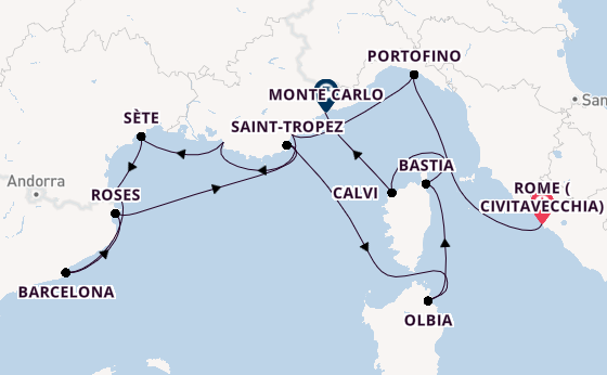 Western Mediterranean from Rome (Civitavecchia), Italy with the Seabourn Ovation 