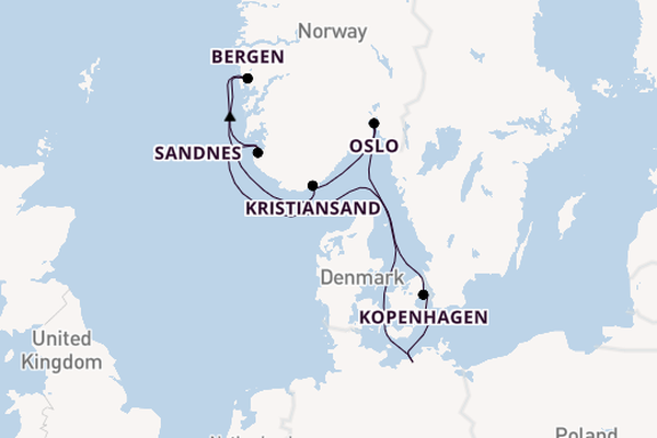 Noorwegen vanaf Rostock, Warnemünde, Duitsland met de MSC Splendida