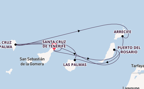 Canarische Eilanden vanaf Santa Cruz de Tenerife, Tenerife, Spanje met de Costa Smeralda