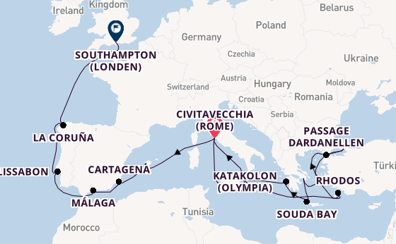 Middellandse Zee vanaf Civitavecchia (Rome), Italië met de Queen Victoria