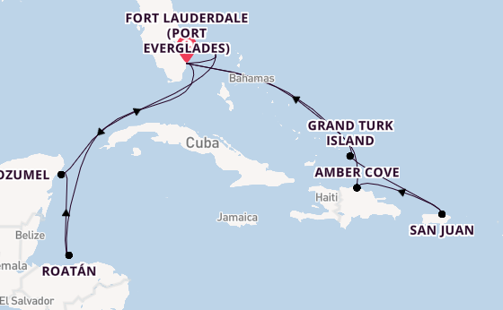 Caribbean from Fort Lauderdale (Port Everglades), Florida, USA with the Sun Princess