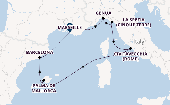 Westelijke Middellandse Zee vanaf Cannes, Frankrijk met de MSC Grandiosa