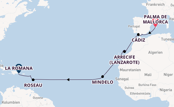 Karibik ab Palma de Mallorca, Spanien auf der Mein Schiff 4