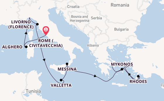 Mediterranean Sea from Rome (Civitavecchia), Italy with the Enchanted Princess