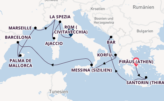 Mittelmeer ab Piräus (Athen), Griechenland auf der Sun Princess