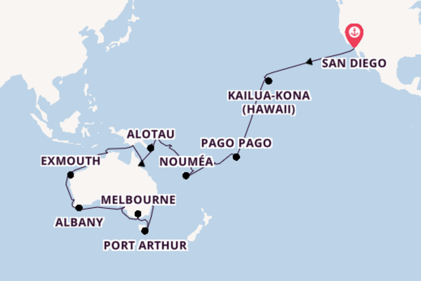 Journey with Holland America Line  from San Diego to Sydney