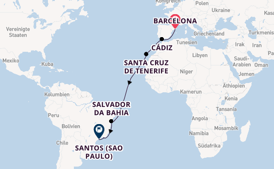 Transatlantik ab Barcelona, Spanien auf der MSC Armonia 