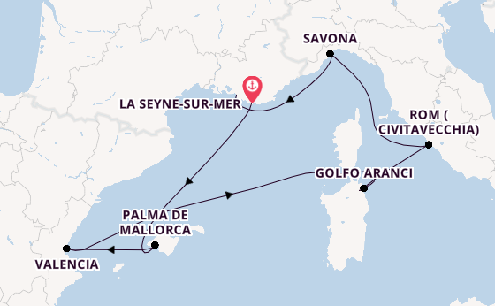 Westliches Mittelmeer ab La Seyne-sur-Mer, France auf der Costa Pacifica