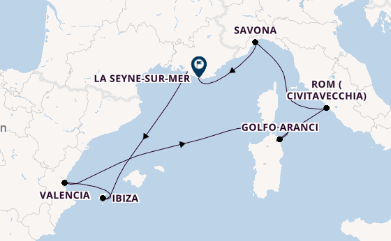 Westliches Mittelmeer ab Marseille, Frankreich auf der Costa Pacifica