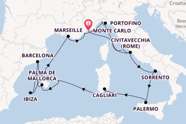 Westelijke Middellandse Zee vanaf Monte Carlo, Monaco met de EXPLORA II