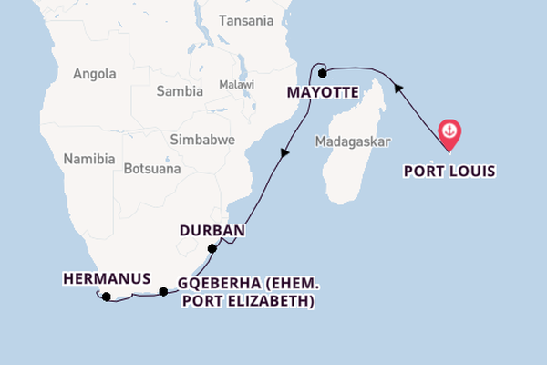 Südafrika ab Port Louis, Mauritius auf der HANSEATIC spirit