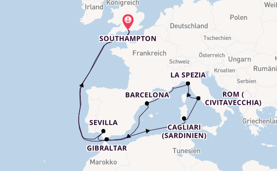 Westliches Mittelmeer ab Southampton, Großbritannien auf der Celebrity Apex