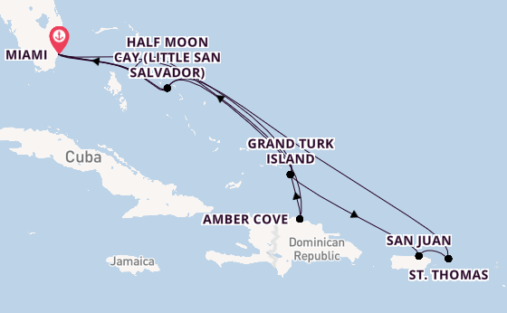 Caribbean from Miami, Florida, USA with the Zuiderdam