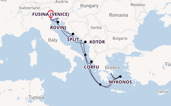 Oostelijke Middellandse Zee vanaf Fusina (Venice) met de EXPLORA I