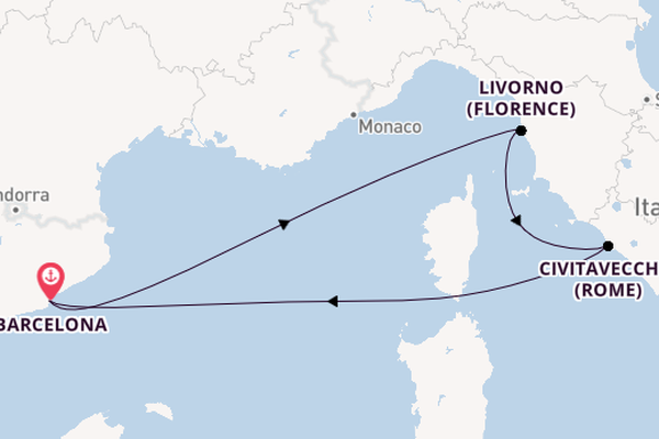 Westelijke Middellandse Zee vanaf Barcelona, Spanje met de Disney Fantasy