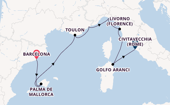 Westelijke Middellandse Zee vanaf Barcelona, Spanje met de Seven Seas Prestige