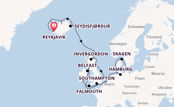 Britische Inseln ab Reykjavik, Island auf der Regal Princess