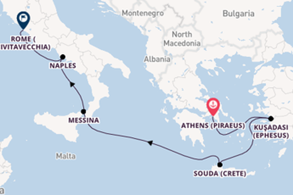 Mediterranean Sea from Athens (Piraeus), Greece with the Viking Mars