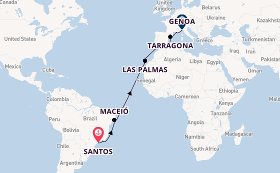 Transatlantic from Santos, Brazil with the MSC Musica
