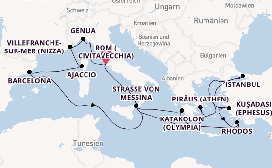 Mittelmeer ab Civitavecchia (Rom), Italien auf der Queen Elizabeth