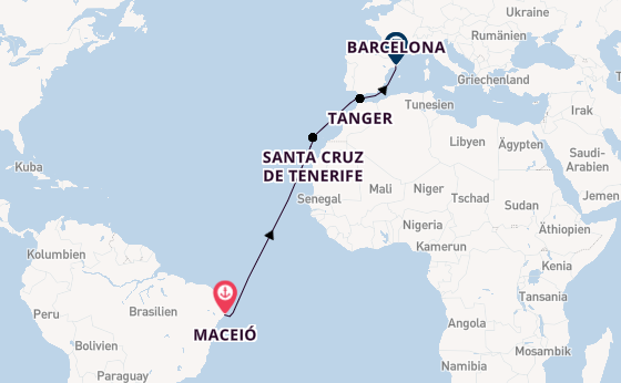 Transatlantik ab Maceió, Brasilien auf der MSC Virtuosa