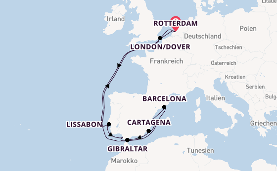 Westliches Mittelmeer ab Rotterdam, Niederlande auf der Nieuw Statendam