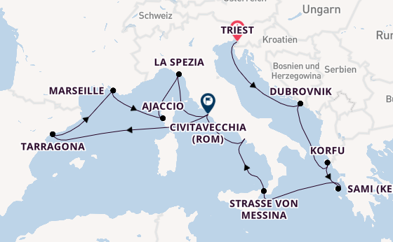 Westliches Mittelmeer ab Triest, Italien auf der Queen Elizabeth