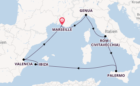 Westliches Mittelmeer ab Marseille, Frankreich auf der MSC Musica