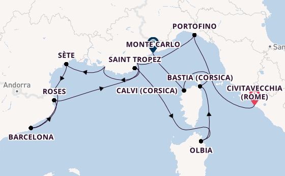 Westelijke Middellandse Zee vanaf Civitavecchia (Rome), Italië met de Seabourn Ovation