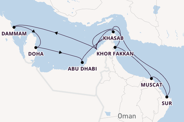 Perzische Golf vanaf Dubai, Verenigde Arabische Emiraten met de EXPLORA I