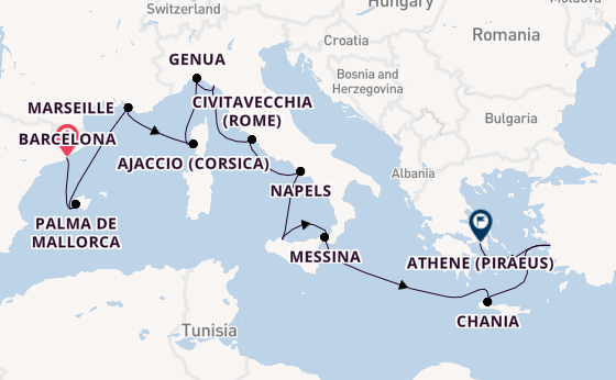 Middellandse Zee vanaf Barcelona, Spanje met de Sun Princess