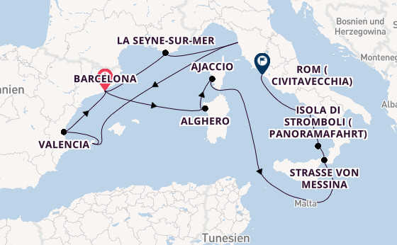 Westliches Mittelmeer ab Barcelona, Spanien auf der Queen Victoria