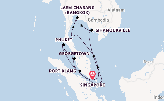 Zuidoost-Azië vanaf Singapore, Singapore met de Diamond Princess