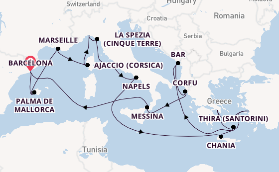 Middellandse Zee vanaf Barcelona, Spanje met de Sun Princess