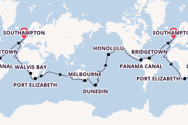 World Cruise from Southampton, England with the Arcadia