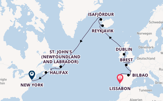 Transatlantik ab Lissabon, Portugal auf der Sirena