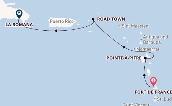 Karibik ab Fort de France, Martinique auf der MSC Opera