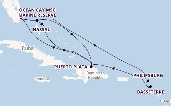 Caribbean from Miami, Florida with the MSC Seashore
