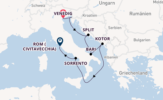 Mittelmeer ab Venedig, Italien auf der Silver Ray