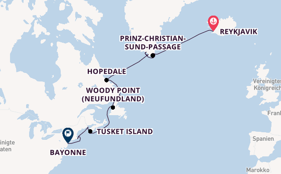 Transatlantik ab Reykjavik, Island auf der Silver Endeavour