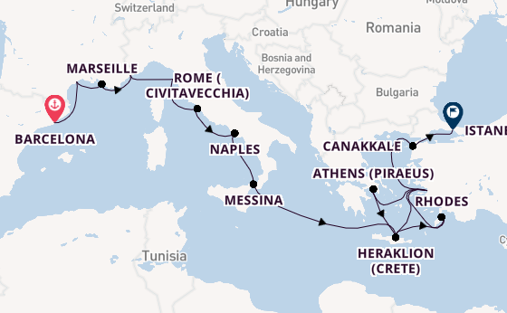 Mediterranean Sea from Barcelona, Spain with the Viking Mira