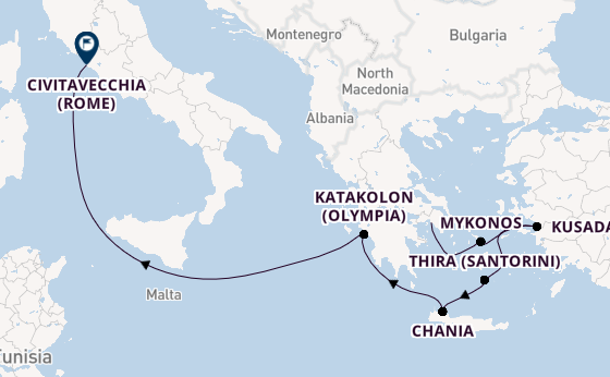 Oostelijke Middellandse Zee vanaf Athene (Piraeus), Griekenland met de Brilliance of the Seas