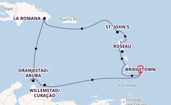Südliche Karibik ab Bridgetown, Barbados auf AIDAperla