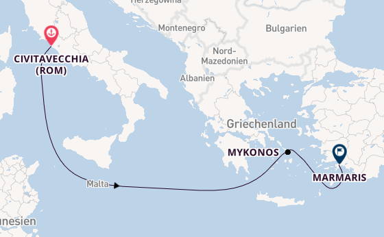 Mittelmeer ab Civitavecchia (Rom), Italien auf der MSC Divina