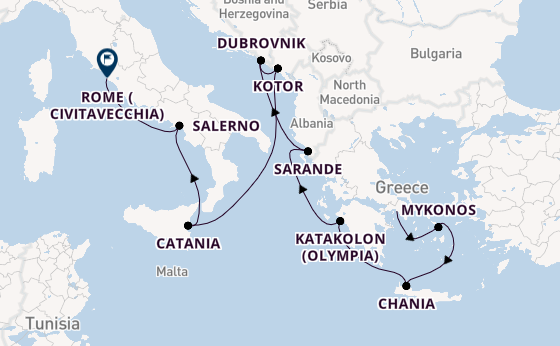 Mediterranean Sea from Athens (Piraeus), Greece with the Caribbean Princess